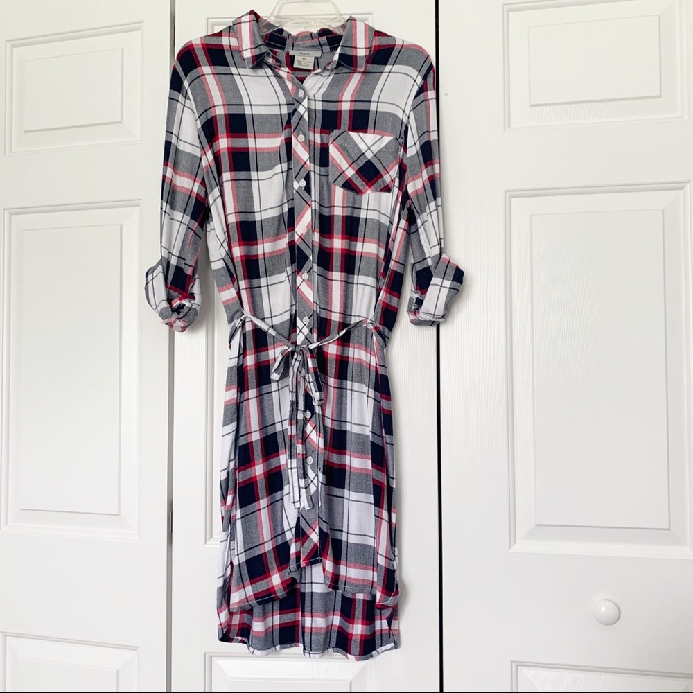 BLL nyc Plaid Red and Black and White Dress Size M